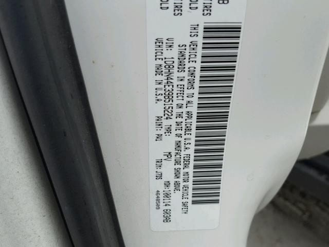 1D8HN44E39B515224 - 2009 DODGE GRAND CARA WHITE photo 10