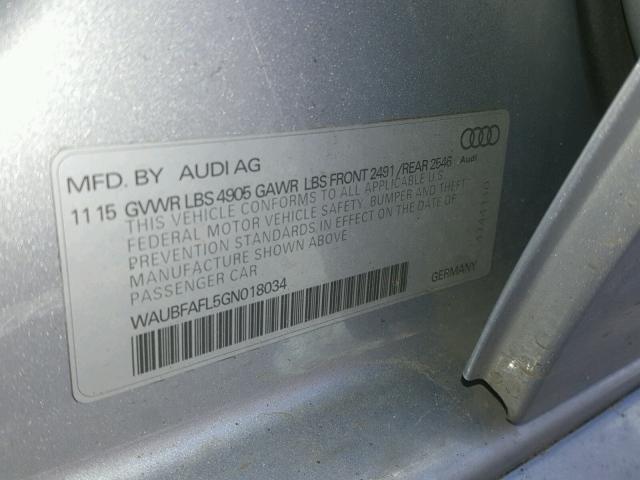 WAUBFAFL5GN018034 - 2016 AUDI A4 PREMIUM SILVER photo 10