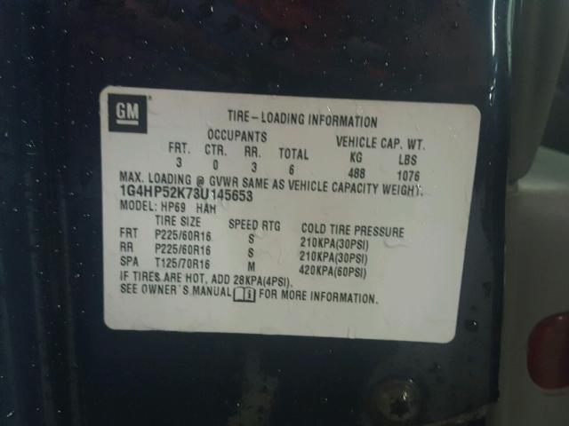 1G4HP52K73U145653 - 2003 BUICK LESABRE CU BLUE photo 10