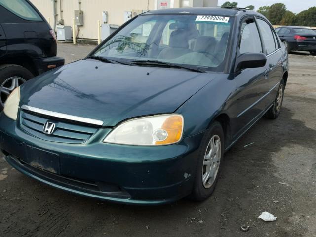 2HGES16542H560497 - 2002 HONDA CIVIC LX GREEN photo 2