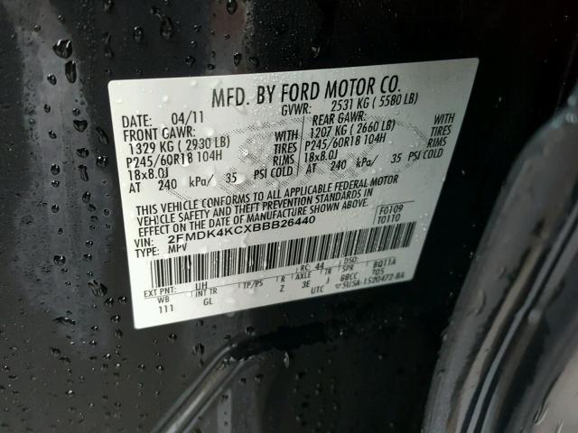 2FMDK4KCXBBB26440 - 2011 FORD EDGE LIMIT BLACK photo 10