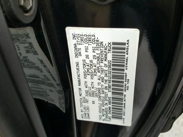 5TBBT48121S215620 - 2001 TOYOTA TUNDRA ACC BLACK photo 10