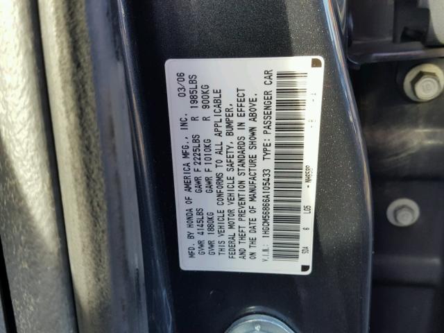 1HGCM56866A105433 - 2006 HONDA ACCORD EX CHARCOAL photo 10