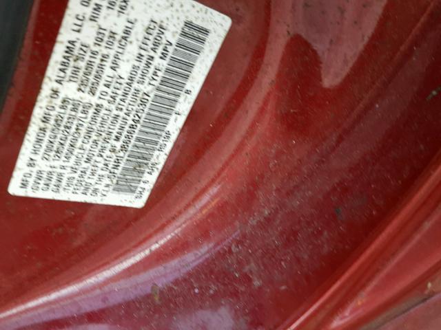 5FNRL38686B425307 - 2006 HONDA ODYSSEY EX RED photo 10