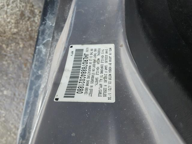 JHLRD78884C021880 - 2004 HONDA CR-V EX SILVER photo 10