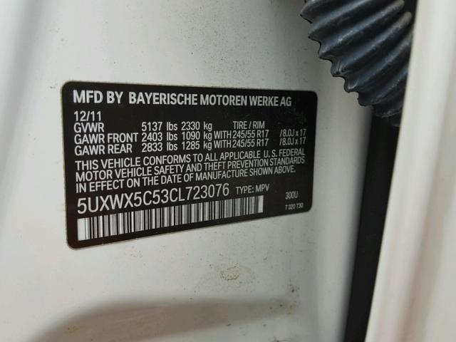 5UXWX5C53CL723076 - 2012 BMW X3 XDRIVE2 Biały zdjęcie 10