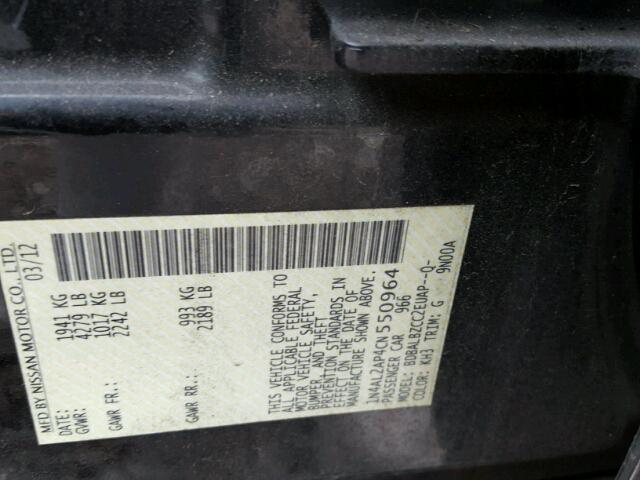 1N4AL2AP4CN550964 - 2012 NISSAN ALTIMA BAS BLACK photo 10