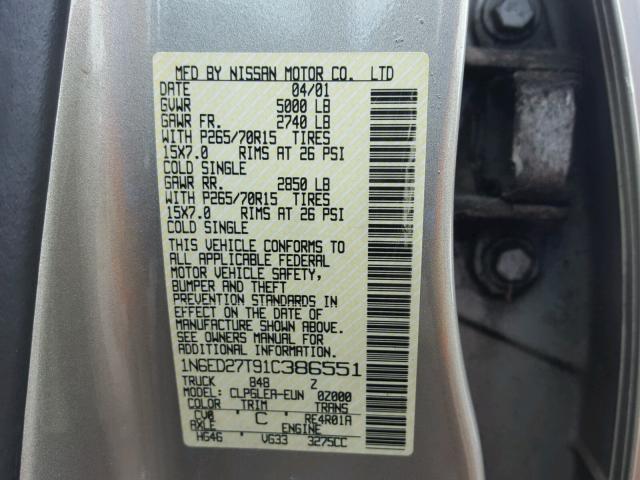 1N6ED27T91C386551 - 2001 NISSAN FRONTIER C TAN photo 10