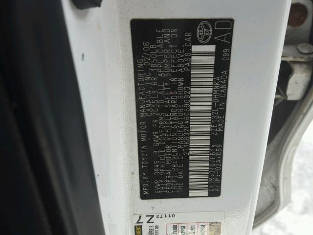 2T1KR32E46C590923 - 2006 TOYOTA COROLLA MA WHITE photo 10