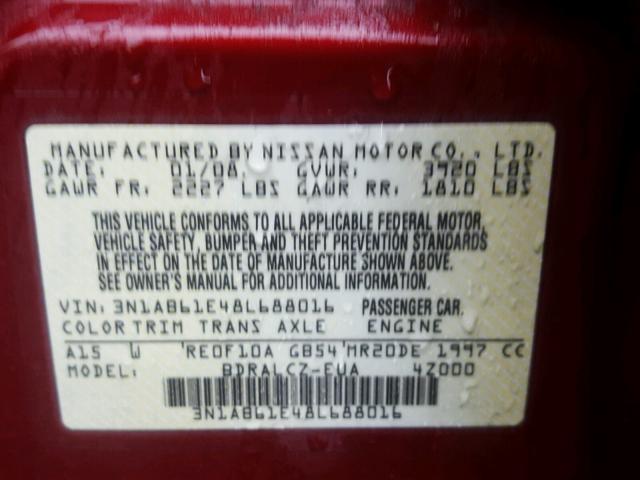 3N1AB61E48L688016 - 2008 NISSAN SENTRA 2.0 RED photo 10