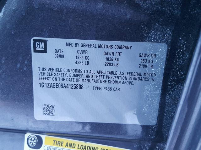 1G1ZA5E06A4125808 - 2010 CHEVROLET MALIBU LS GRAY photo 10