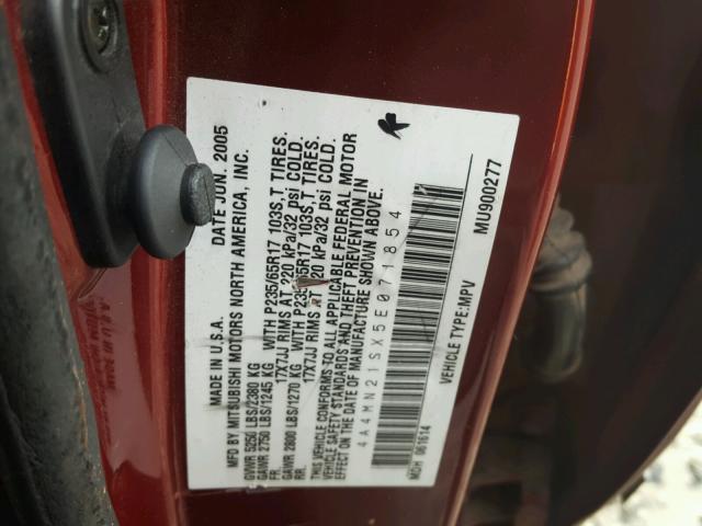 4A4MN21SX5E071854 - 2005 MITSUBISHI ENDEAVOR L RED photo 10