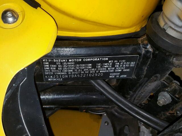 JS1GN79A522102920 - 2002 SUZUKI GSX600 F YELLOW photo 10