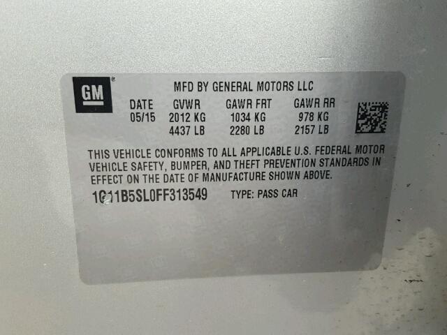 1G11B5SL0FF313549 - 2015 CHEVROLET MALIBU LS ვერცხლისფერი ფოტო 10