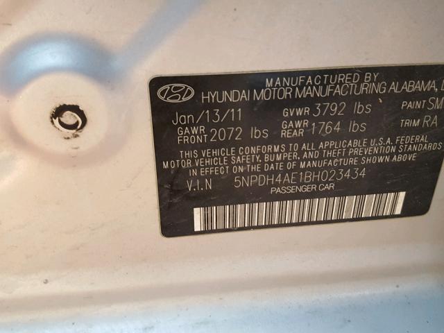 5NPDH4AE1BH023434 - 2011 HYUNDAI ELANTRA GL SILVER photo 10