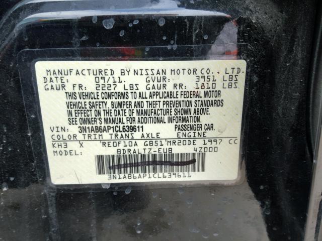 3N1AB6AP1CL639611 - 2012 NISSAN SENTRA 2.0 BLACK photo 10