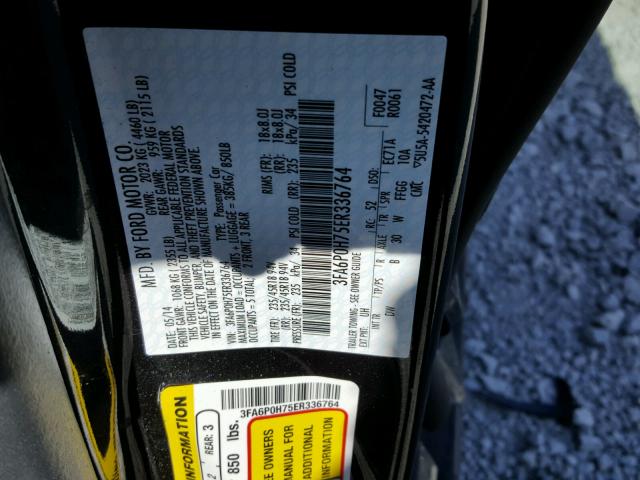 3FA6P0H75ER336764 - 2014 FORD FUSION SE BLACK photo 10