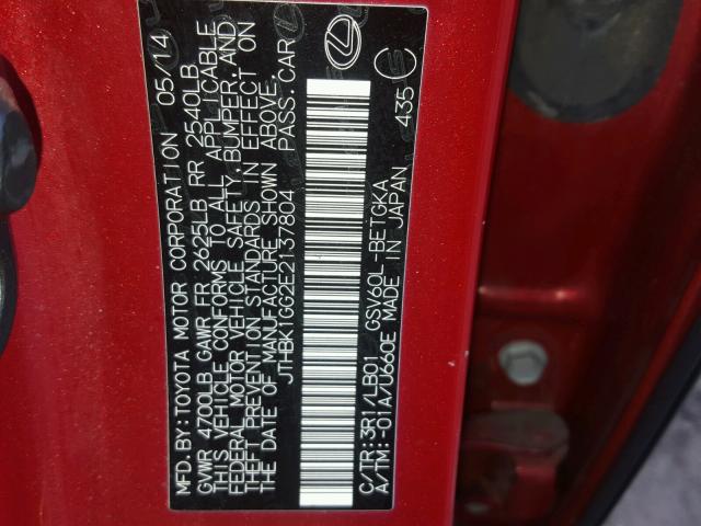 JTHBK1GG2E2137804 - 2014 LEXUS ES 350 RED photo 10