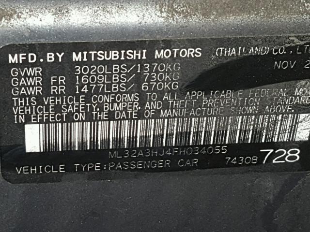 ML32A3HJ4FH034055 - 2015 MITSUBISHI MIRAGE DE GRAY photo 10