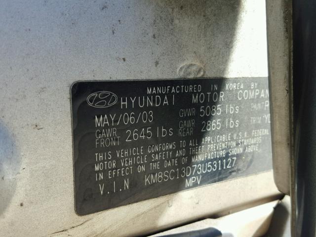 KM8SC13D73U531127 - 2003 HYUNDAI SANTA FE G SILVER photo 10