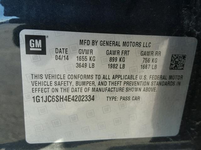 1G1JC6SH4E4202334 - 2014 CHEVROLET SONIC LT GRAY photo 10