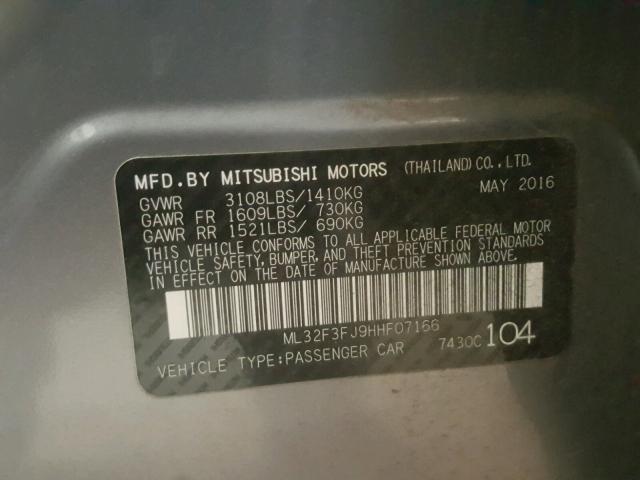 ML32F3FJ9HHF07166 - 2017 MITSUBISHI MIRAGE G4 GRAY photo 10