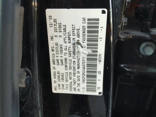 1HGCP2F41AA072711 - 2010 HONDA ACCORD LXP BLACK photo 10