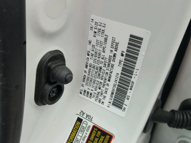 5J6RM3H70EL041274 - 2014 HONDA CR-V EXL WHITE photo 10