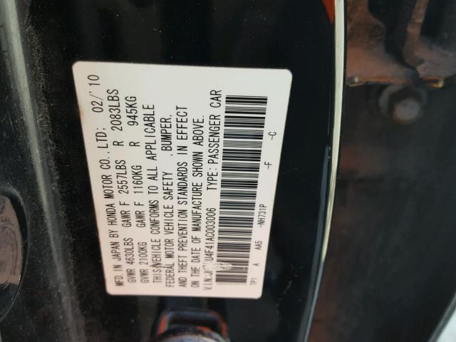 JH4CU4F41AC003006 - 2010 ACURA TSX BLACK photo 10