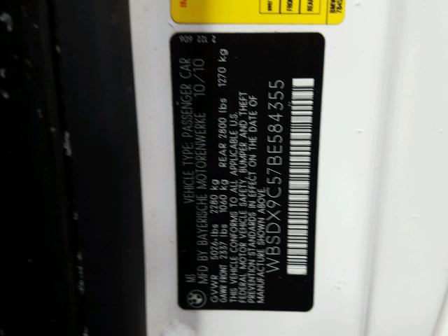 WBSDX9C57BE584355 - 2011 BMW M3 WHITE photo 10