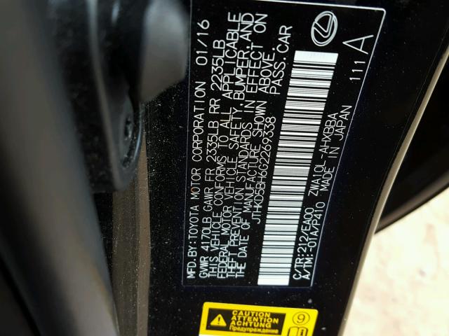 JTHKD5BH6G2269338 - 2016 LEXUS CT 200 BLACK photo 10