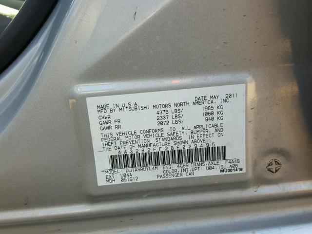 4A32B2FF2BE029495 - 2011 MITSUBISHI GALANT FE GRAY photo 10