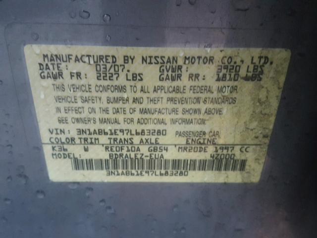 3N1AB61E97L683280 - 2007 NISSAN SENTRA 2.0 GRAY photo 10