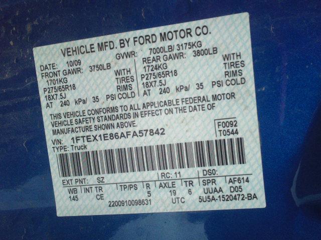 1FTEX1E86AFA57842 - 2010 FORD F150 SUPER BLUE photo 10