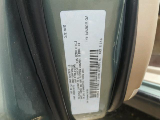 4S3BH806247625582 - 2004 SUBARU LEGACY OUT TEAL photo 10