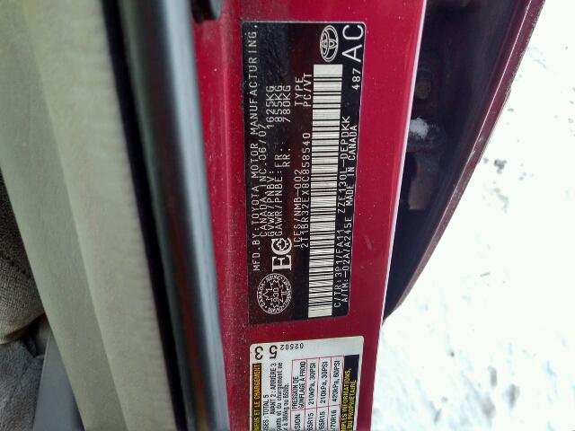 2T1BR32EX8C858540 - 2008 TOYOTA COROLLA CE RED photo 10