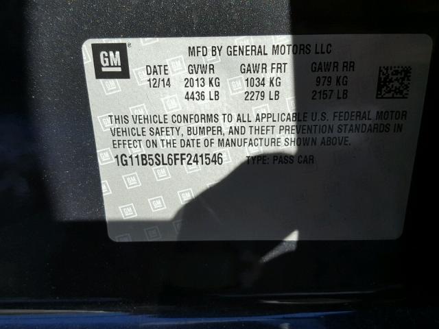 1G11B5SL6FF241546 - 2015 CHEVROLET MALIBU LS GRAY photo 10