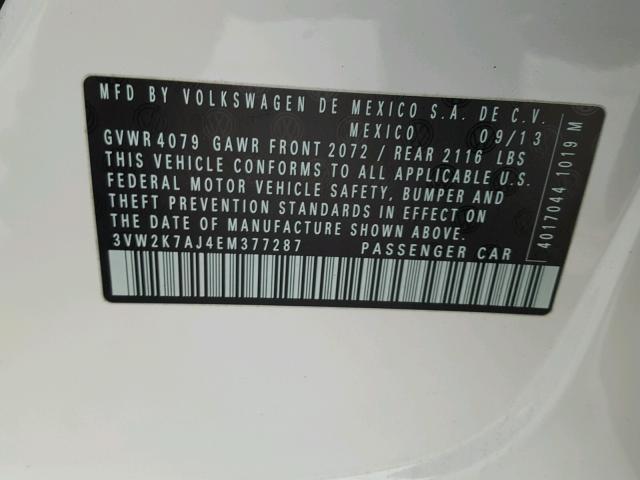 3VW2K7AJ4EM377287 - 2014 VOLKSWAGEN JETTA BASE 白色 照片 10