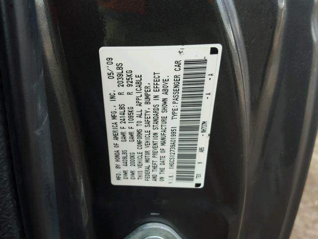 1HGCS12739A019951 - 2009 HONDA ACCORD EX GRAY photo 10