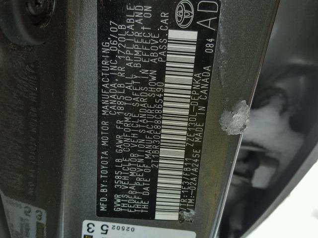 2T1BR30E88C865490 - 2008 TOYOTA COROLLA CE GRAY photo 10