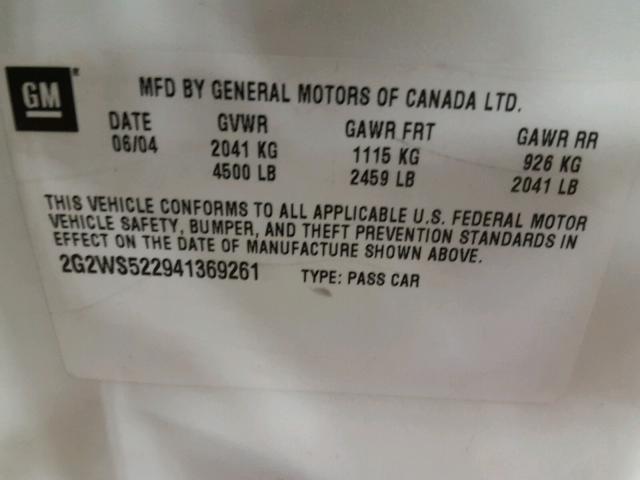 2G2WS522941369261 - 2004 PONTIAC GRAND PRIX WHITE photo 10