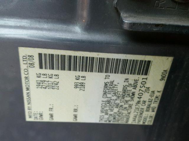 1N4AL21E79N407501 - 2009 NISSAN ALTIMA 2.5 GRAY photo 10