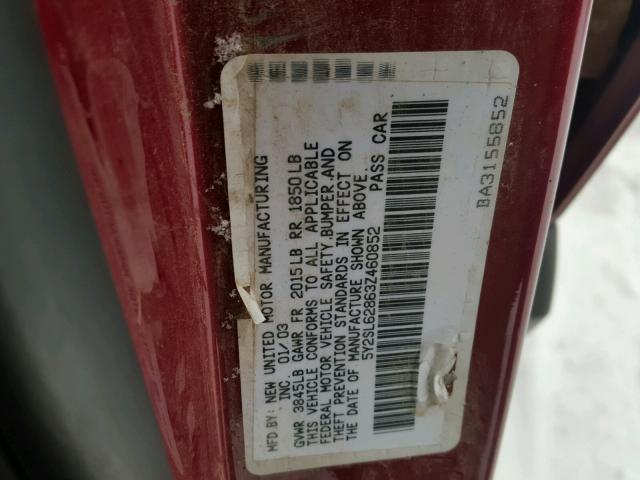 5Y2SL62863Z460852 - 2003 PONTIAC VIBE RED photo 10