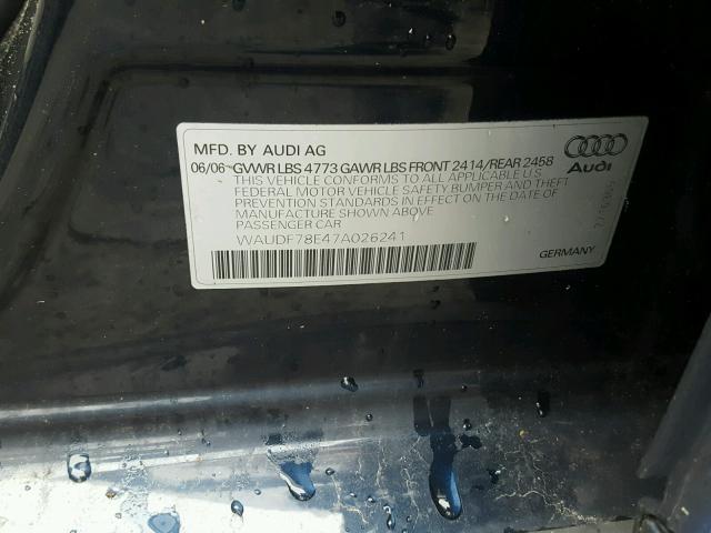 WAUDF78E47A026241 - 2007 AUDI A4 2.0T QU BLUE photo 10