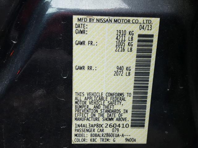 1N4AL3AP8DC260410 - 2013 NISSAN ALTIMA 2.5 GRAY photo 10