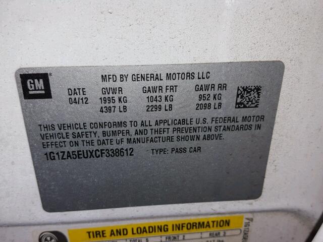 1G1ZA5EUXCF338612 - 2012 CHEVROLET MALIBU LS WHITE photo 10