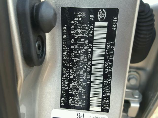 4T1BF1FK0HU385839 - 2017 TOYOTA CAMRY LE GRAY photo 10