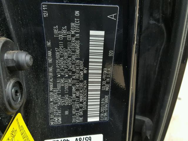 5TDYK3DC5CS214244 - 2012 TOYOTA SIENNA XLE BLACK photo 10