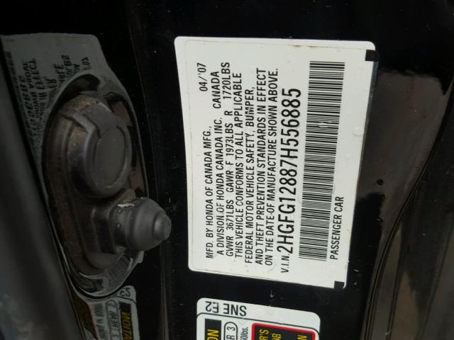 2HGFG12887H556885 - 2007 HONDA CIVIC EX BLACK photo 10