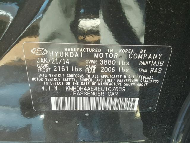 KMHDH4AE4EU107639 - 2014 HYUNDAI ELANTRA SE BLACK photo 10